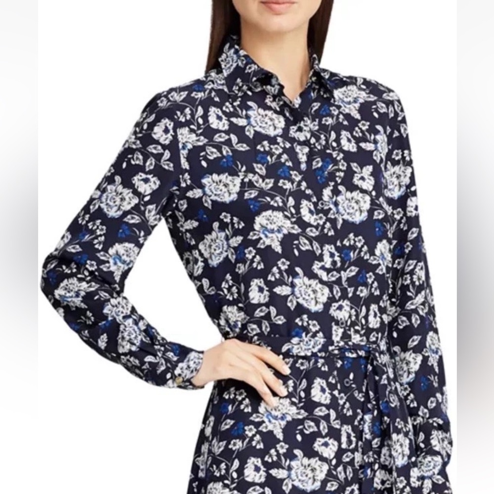 NWT $155 Ralph Lauren Navy Floral Long Sleeve shirts Dress Sz 2,4 - Picture 2 of 7